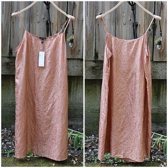 Eileen Fisher Dresses & Skirts - New w/Tags - Eileen Fisher Lightweight Crushed Silk Cami Slipdress, Toffee, Lrg
